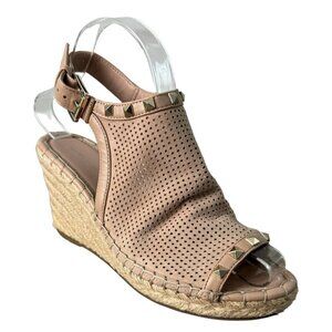 Marc Fisher Senton Suede Espadrille Studded Tan Wedges Sandals Size 7.5